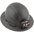 View Klein Tools Hard Hat, Premium KARBN™ Pattern, Non-Vented Full Brim, Class E with Headlamp, Model 60346