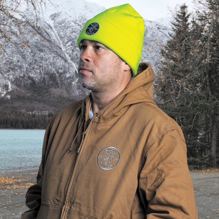 Klein Tools Heavy Knit Hat, High-Visibility Yellow, Patch Logo, Model 60568