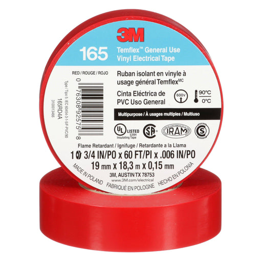 3M Temflex™ General Use Vinyl Electrical Tape, Red, Model 165RD4A - Orka