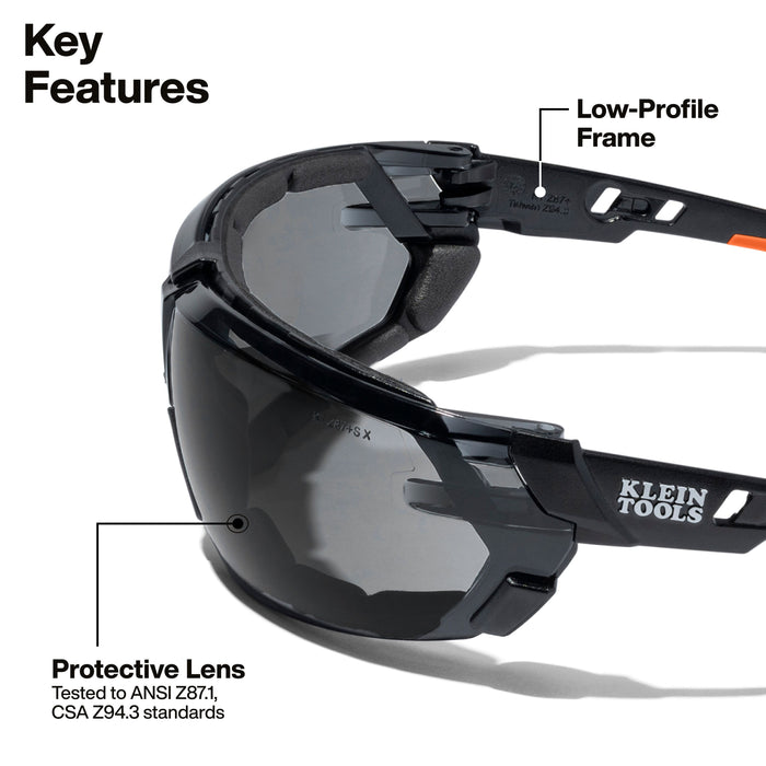 Klein Tools Low-Profile Gasket Safety Glasses, Gray Lens
