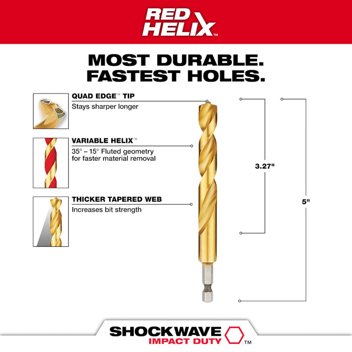 Milwaukee 15/32" SHOCKWAVE™ Impact Duty RED HELIX™ Titanium Drill Bit