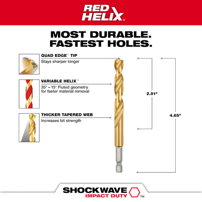 Milwaukee 3/8" SHOCKWAVE™ Impact Duty RED HELIX™ Titanium Drill Bit