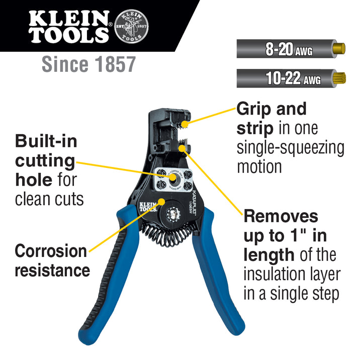Klein Tools Katapult Wire Stripper and Cutter for Solid and Stranded Wire, Model 11063W*