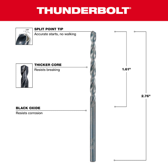 Milwaukee 1/8" THUNDERBOLT®  Black Oxide Drill Bit