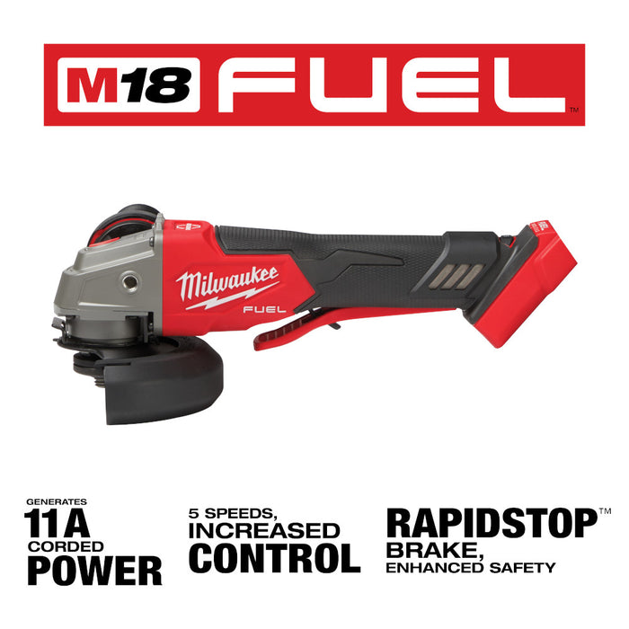 Milwaukee M18 FUEL™ 4-1/2" / 5" Variable Speed Braking Grinder, Paddle Switch No-Lock