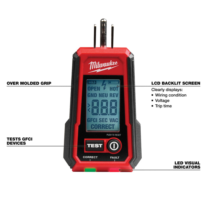 Milwaukee Digital GFCI Receptacle Tester and Voltage Detector w/ LED