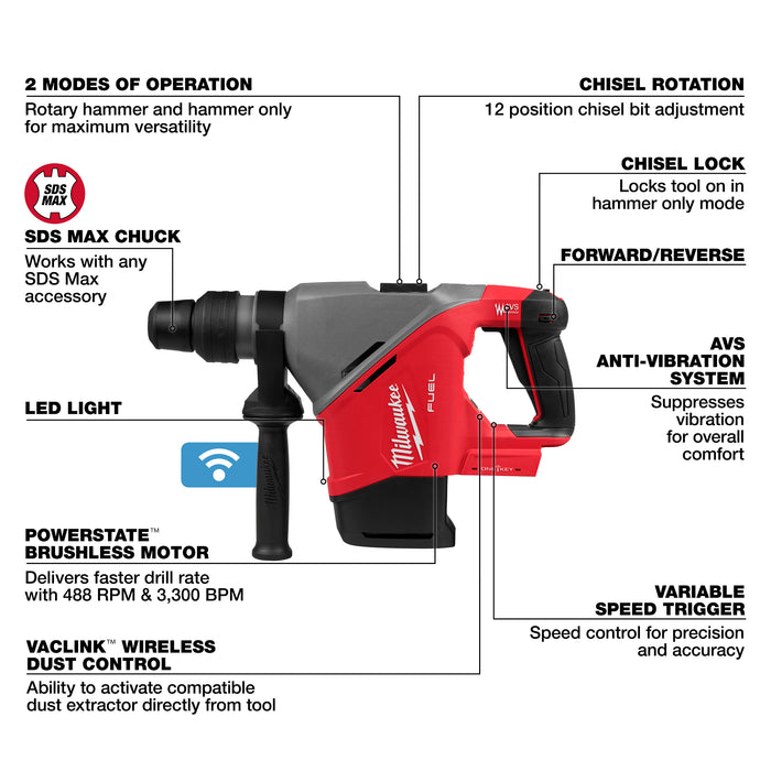 Milwaukee M18 FUEL 1-9/16" SDS Max Rotary Hammer w/ ONE-KEY