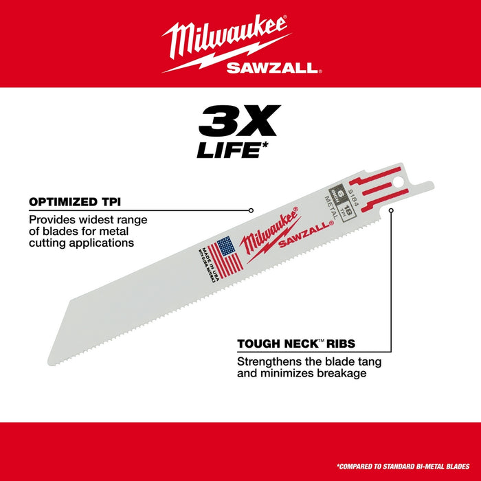 Milwaukee 9" 14 TPI SAWZALL® Blade for Medium Metal (5 PK)