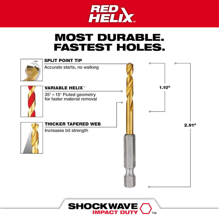 Milwaukee 11/64" SHOCKWAVE™ Impact Duty RED HELIX™ Titanium Drill Bit