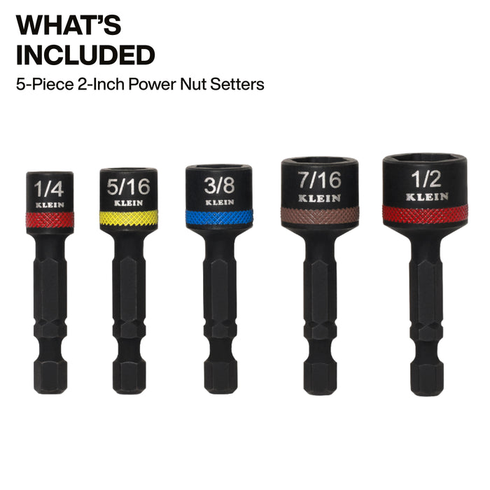 Klein Tools Magnetic Power Nut Setters, 2-Inch Shaft, 5-Piece