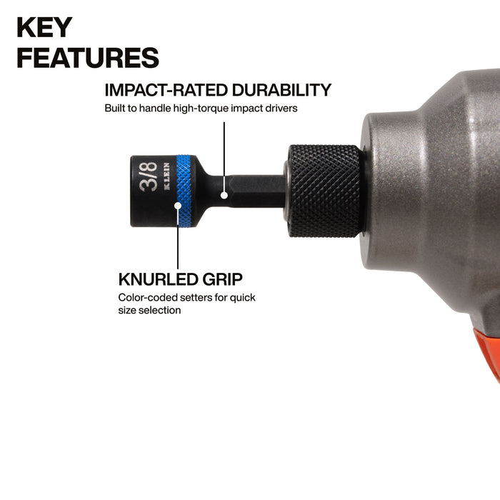 Klein Tools Magnetic Power Nut Setters, 2-Inch Shaft, 5-Piece