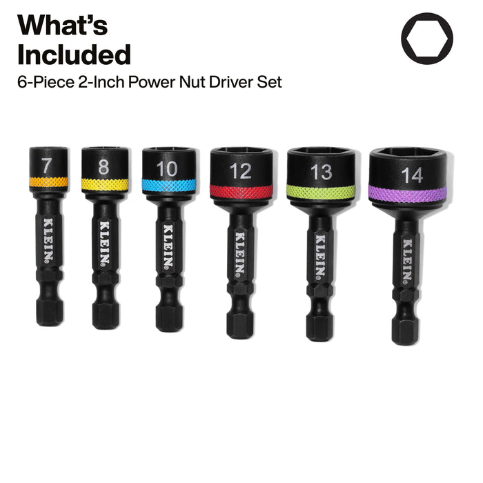 Klein Tools Magnetic Power Nut Setters, 2-Inch Shaft, 6-Piece Metric