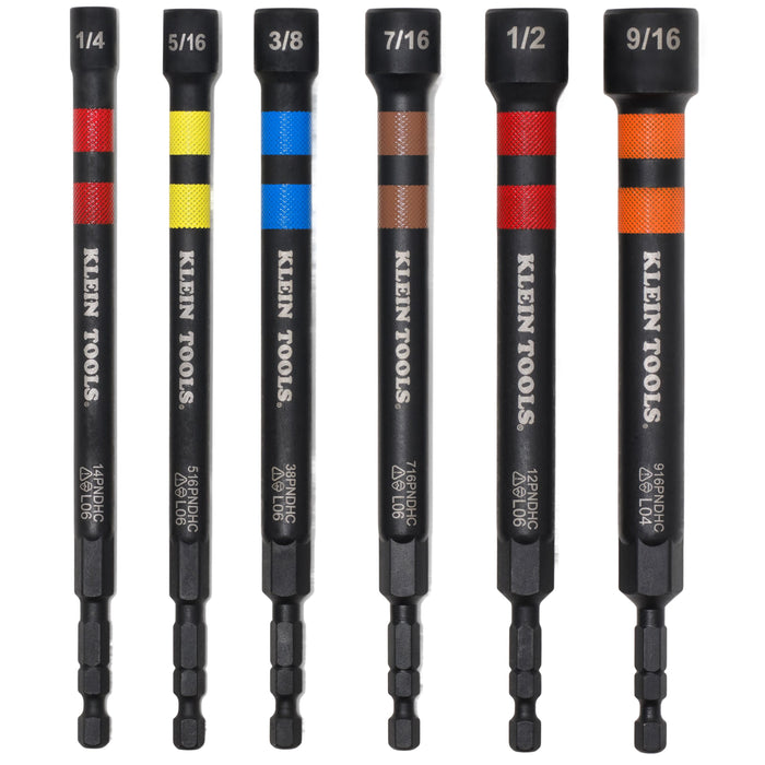 Klein Tools Magnetic Hollow Color-Coded Power Nut Drivers Set, 6-Piece