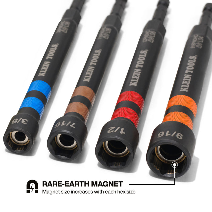 Klein Tools Magnetic Hollow Color-Coded Power Nut Drivers Set, 6-Piece
