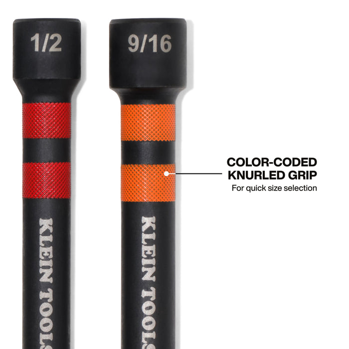 Klein Tools Magnetic Hollow Color-Coded Power Nut Drivers Set, 6-Piece