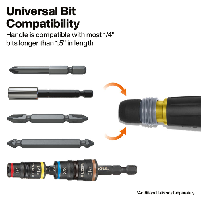Klein Tools Ratcheting Fastbit Tru-Grip Screwdriver, Phillips, Slotted Bits
