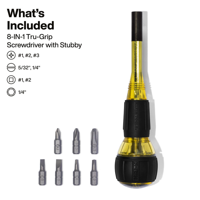 Klein Tools 8-in-1 Tru-Grip Screwdriver with Stubby