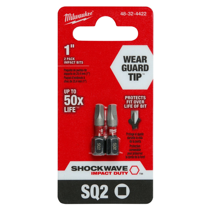 Milwaukee SHOCKWAVE™ 1" Impact Duty Square Recess #2 Insert Bits (2 PK)