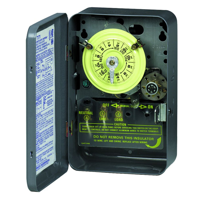 Intermatic 24-Hour Mechanical Time Switch with Skip-A-Day, 120VAC, SPST, Indoor Metal Enclosure, Model T171