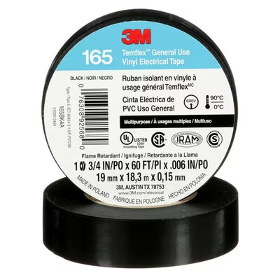 3M Canada Temflex General Use Vinyl Electrical Tape 165, Black, 3/4in x 60 ft, Model 165BK4A*