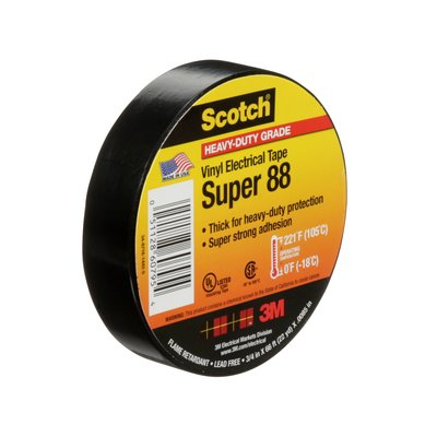 3M Canada Scotch Vinyl Electrical Tape Super 88, Black, Heavy Duty, 8.5 mil (0.22mm) 3/4in x 66 ft, Model SUPER88-3/4X66