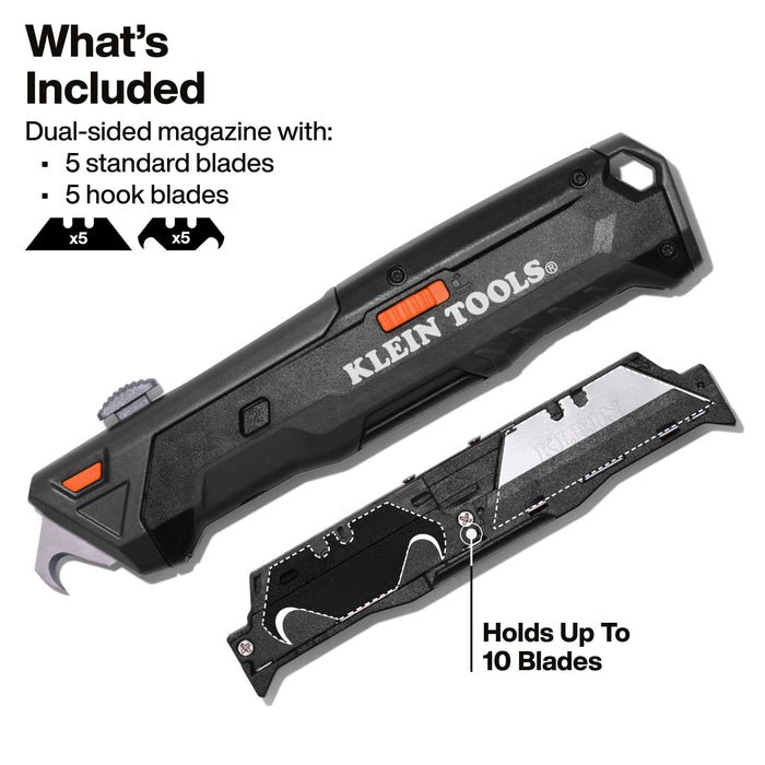 Klein Tools Auto-Loading Retractable Utility Knife with Dual-Sided Blade Magazine