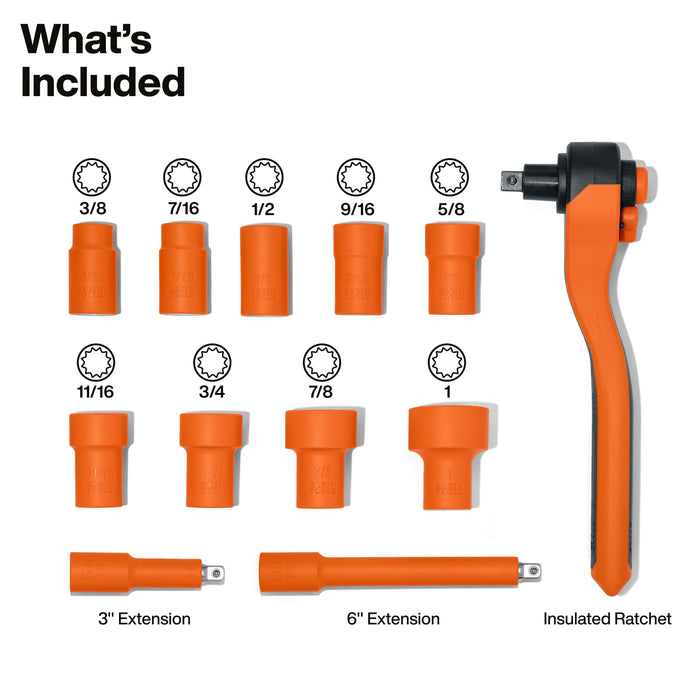 Klein Tools Insulated Ratchet and Socket Set, 12-Piece
