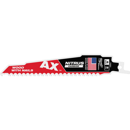 Milwaukee 6" 5 TPI AX w/NITRUS Carbide Teeth SAWZALL Blade for Wood with Nails