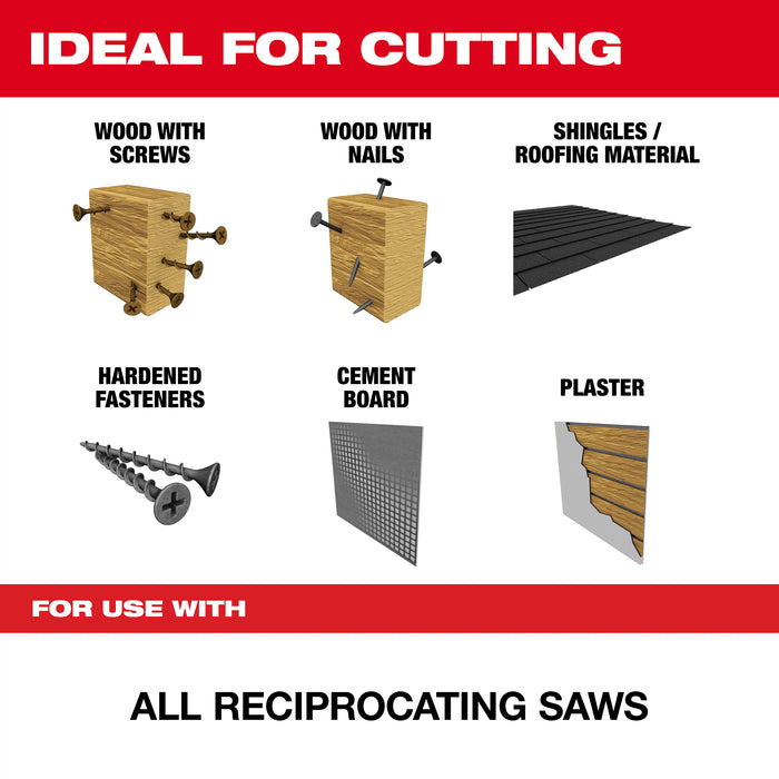 Milwaukee 9" 5 TPI AX w/NITRUS Carbide Teeth SAWZALL Blade for Wood with Nails 5PK