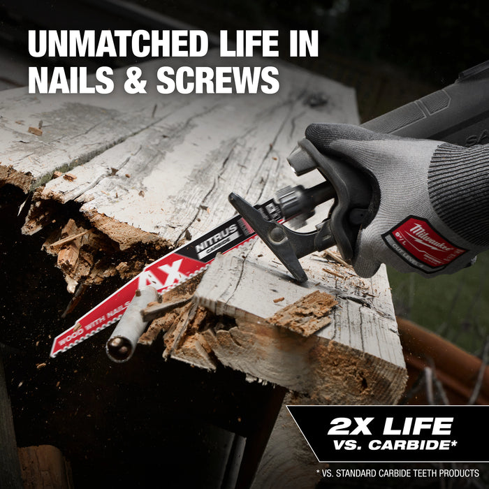 Milwaukee 12" 5 TPI AX w/NITRUS Carbide Teeth SAWZALL Blade for Wood with Nails 3PK