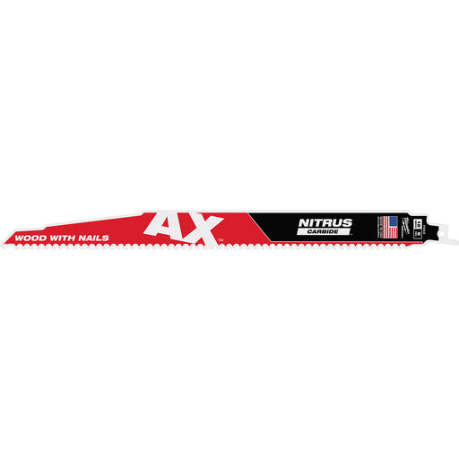 Milwaukee 12" 5 TPI AX w/NITRUS Carbide Teeth SAWZALL Blade for Wood with Nails