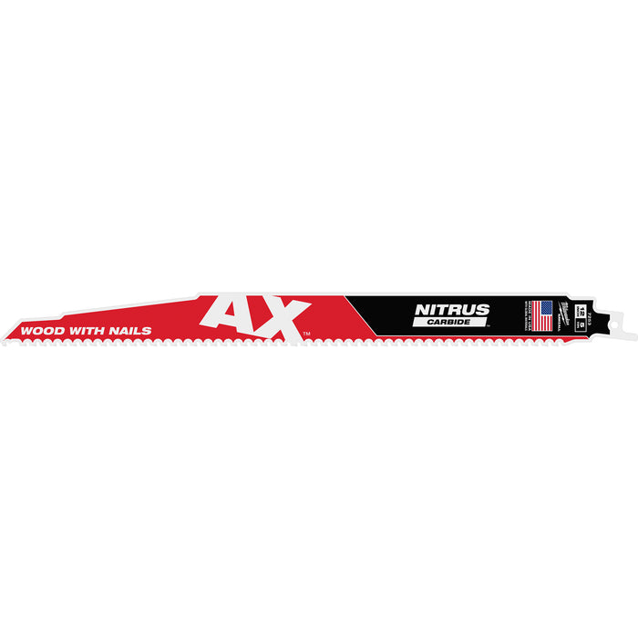 Milwaukee 12" 5 TPI AX w/NITRUS Carbide Teeth SAWZALL Blade for Wood with Nails