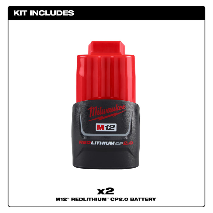Milwaukee M12 REDLITHIUM CP2.0 Battery Two Pack