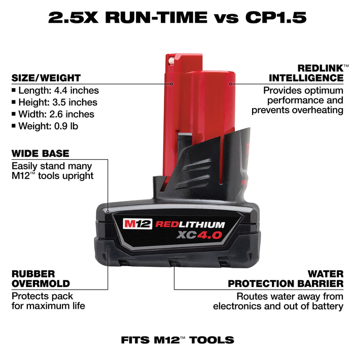 Milwaukee M12 REDLITHIUM XC4.0 Battery Two Pack