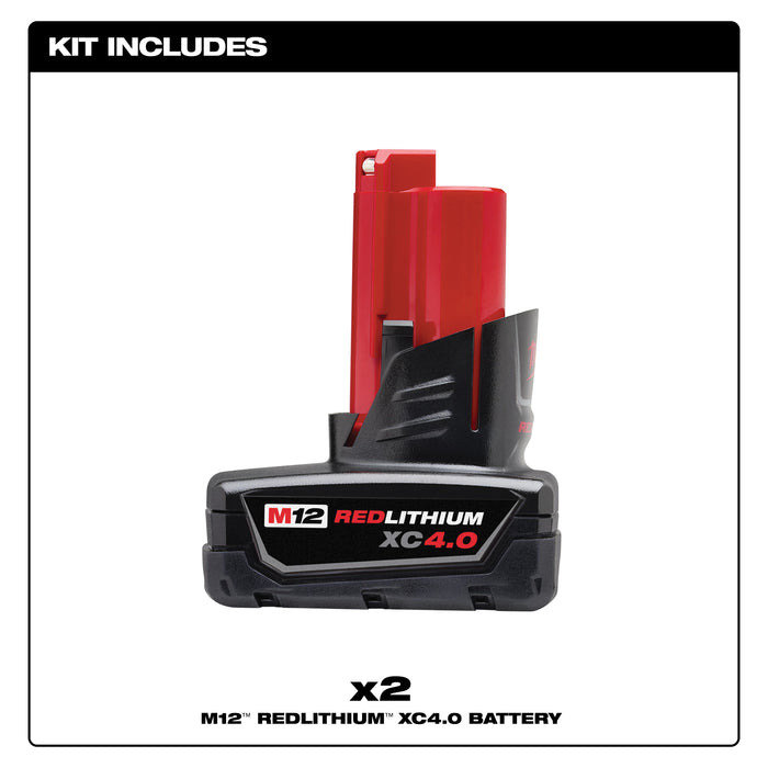 Milwaukee M12 REDLITHIUM XC4.0 Battery Two Pack