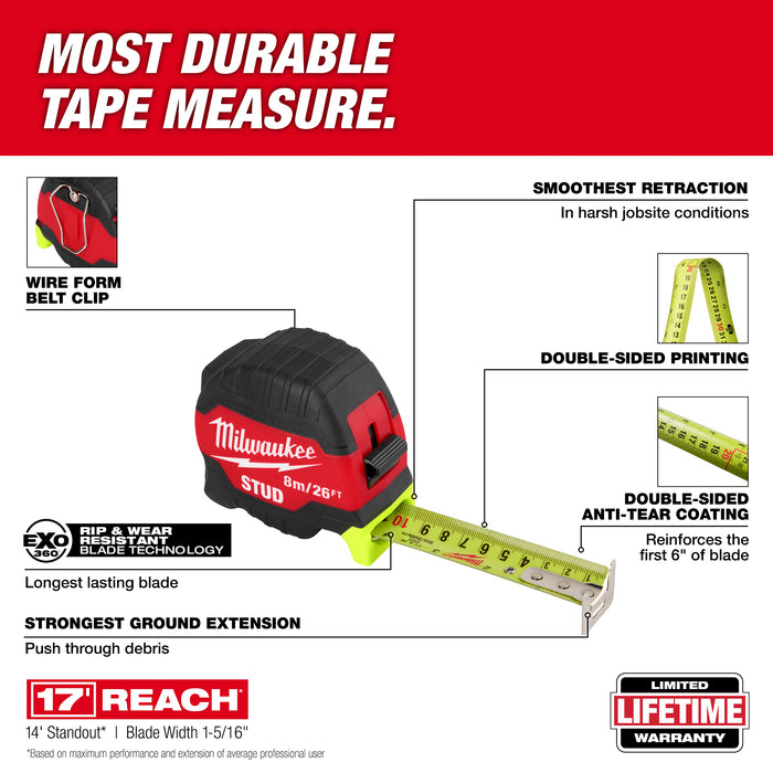 Milwaukee 8m/26ft STUD™ Tape Measure