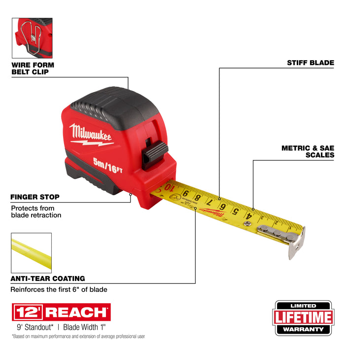 Milwaukee 5m/16ft Compact Tape Measure