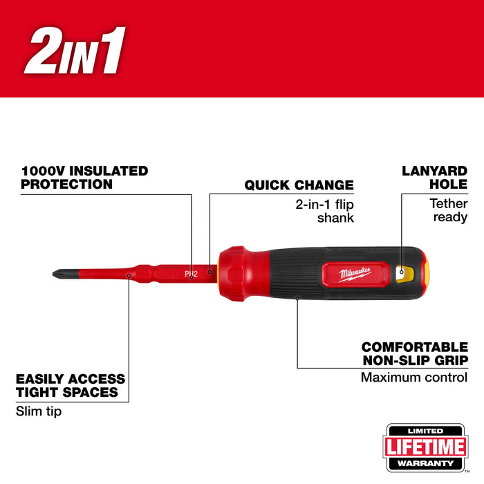 Milwaukee 2-in-1 1000V Insulated Flip Shank Multi-Bit Screwdriver