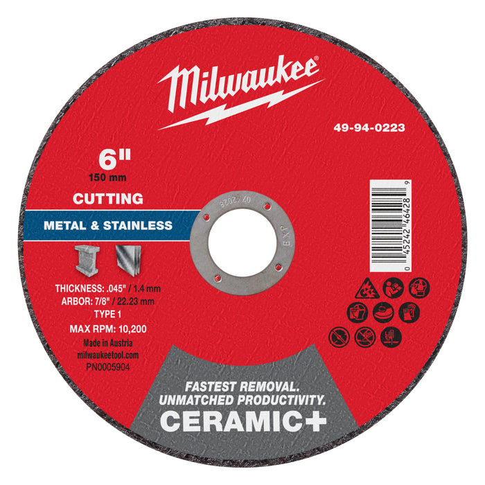 Milwaukee 6" x.045" x 7/8" Ceramic+ Metal Cut Off Wheel -Type 1