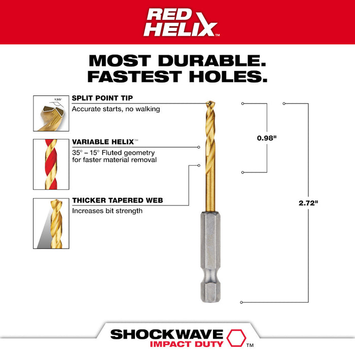 Milwaukee 9/64" SHOCKWAVE™ Impact Duty RED HELIX™ Titanium Drill Bit