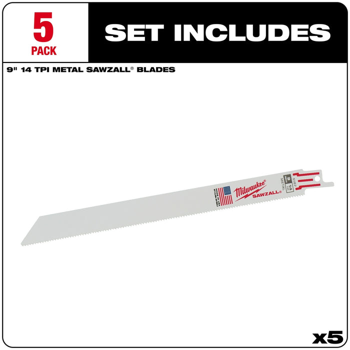 Milwaukee 9" 14 TPI SAWZALL® Blade for Medium Metal (5 PK)