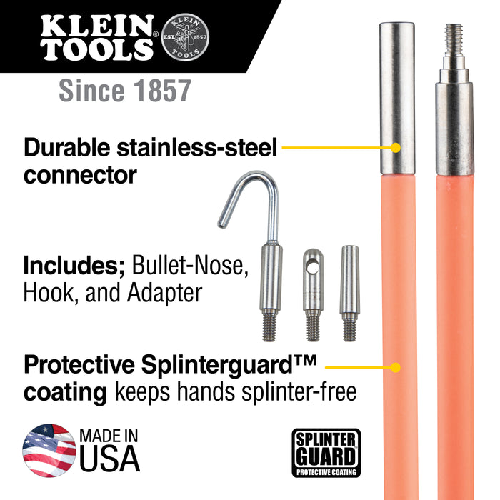 Klein Tools Lo Flex Glow Fish Rod, 10', Orange, Model 50103*