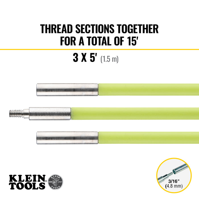 Klein Tools Mid Flex Glow Rod, 15', Yellow, Model 50152*