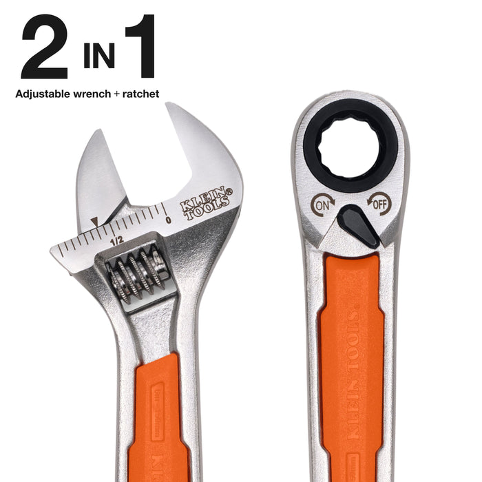 Klein Tools KNECT(TM) 6-Inch Adjustable Wrench with Pass-Through Ratchet