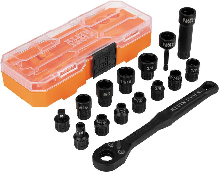 Klein Tools 8-1/2-Inch Drive Impact-Rated Pass Through Socket Set, 15-Piece, Model 65400