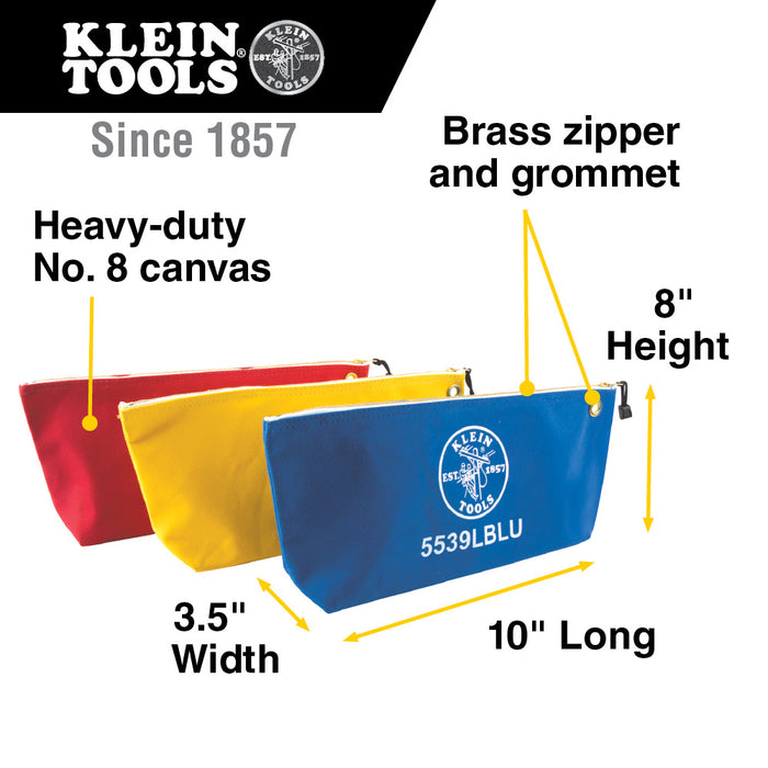 Klein Tools Zipper Bags, Assorted Canvas Tool Pouches, 3-Pack, Model 5539CPAK*