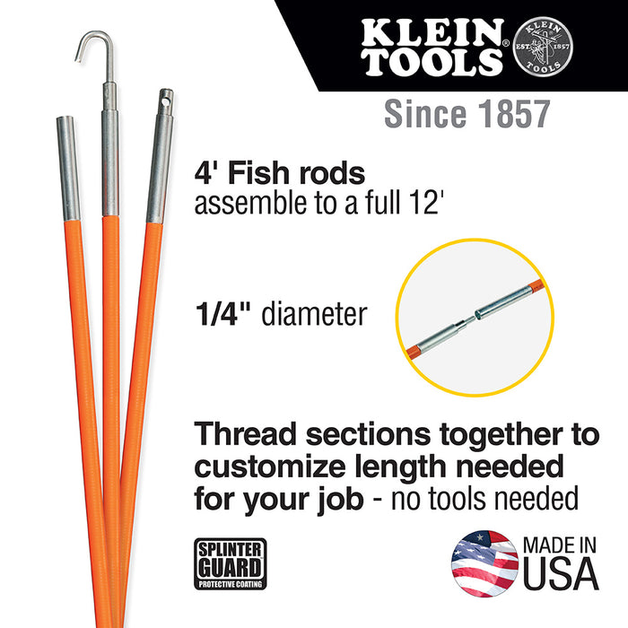 Klein Tools Lo-Flex Fish Rod Set, 12-Foot, Model 56312*