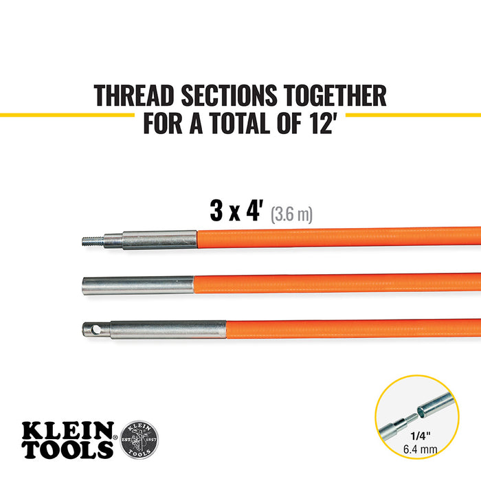 Klein Tools Lo-Flex Fish Rod Set, 12-Foot, Model 56312*