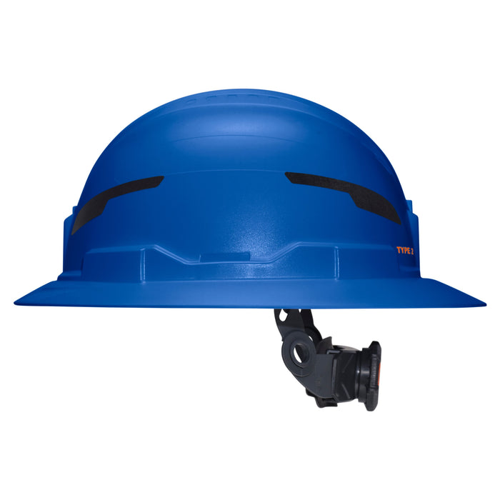 Klein Tools Class E Type-2 Hard Hat, Non-Vented Full Brim Style with Strap, Blue