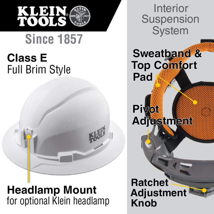 Klein Tools Hard Hat, Non-Vented, Full Brim Style, Yellow, Model 60489*